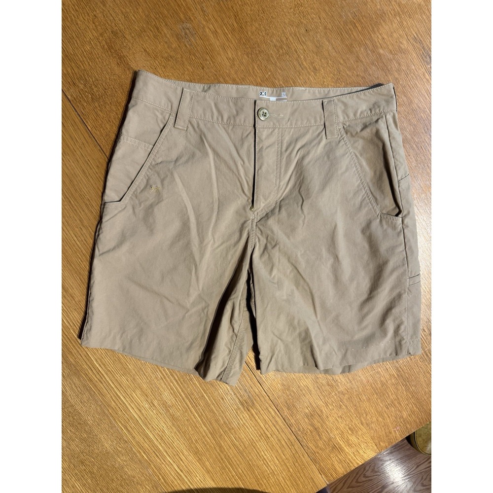 Under Armour HeatGear Golf Shorts Mens 32 Khaki Loose Performance 7" Inseam